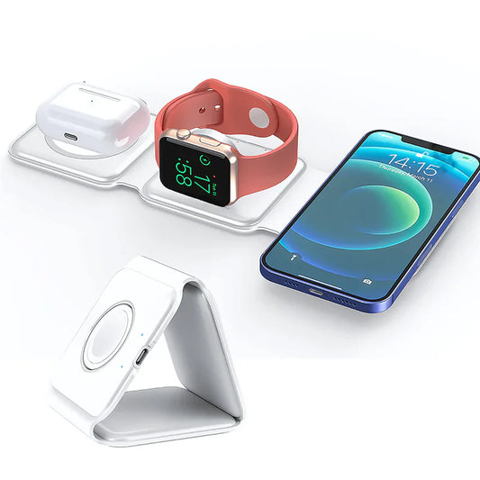 3-in-1 Foldable MagSafe & Compatible Wireless Charger with 15W Fast Charging for iPhone, AirPods & Apple Watch