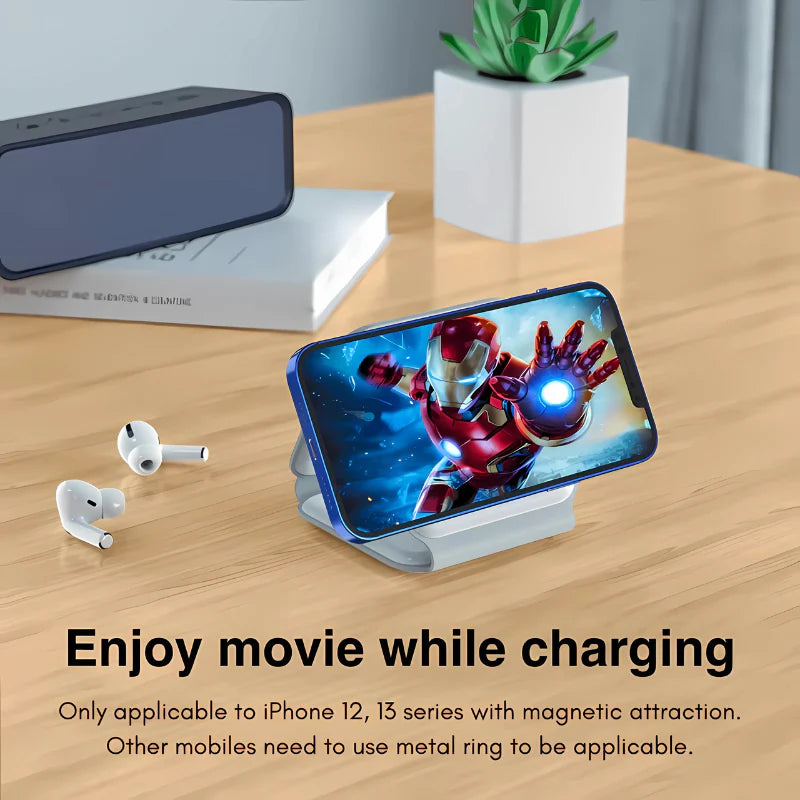 3-in-1 Foldable MagSafe &  Compatible Wireless Charger with 15W Fast Charging for iPhone, AirPods & Apple Watch