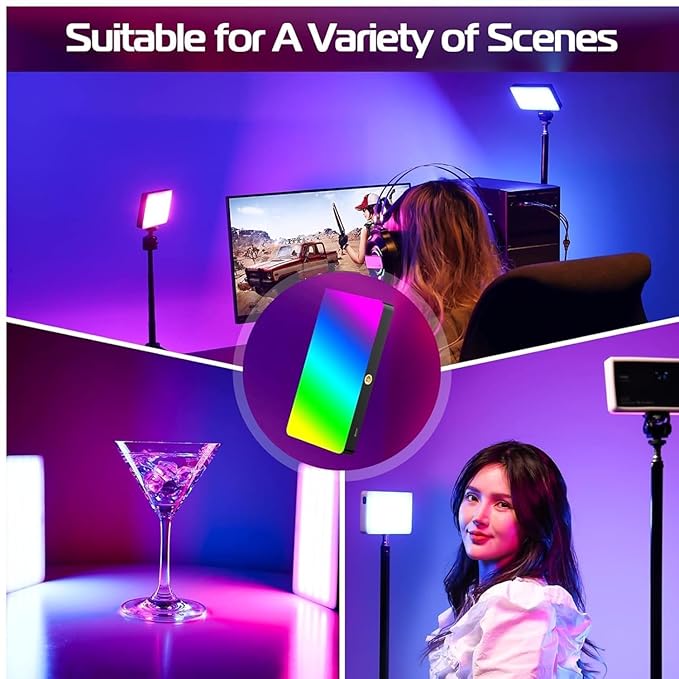 RGB Portable Camera And Mobile Light Dimmable Panel Lamp | Full Color 2700-6500k 6.5W for Smart Phone Photography Video Led Light 1800 mAh for Zoom Calls/Live Stream/Selfies/Makeup/Vlogging