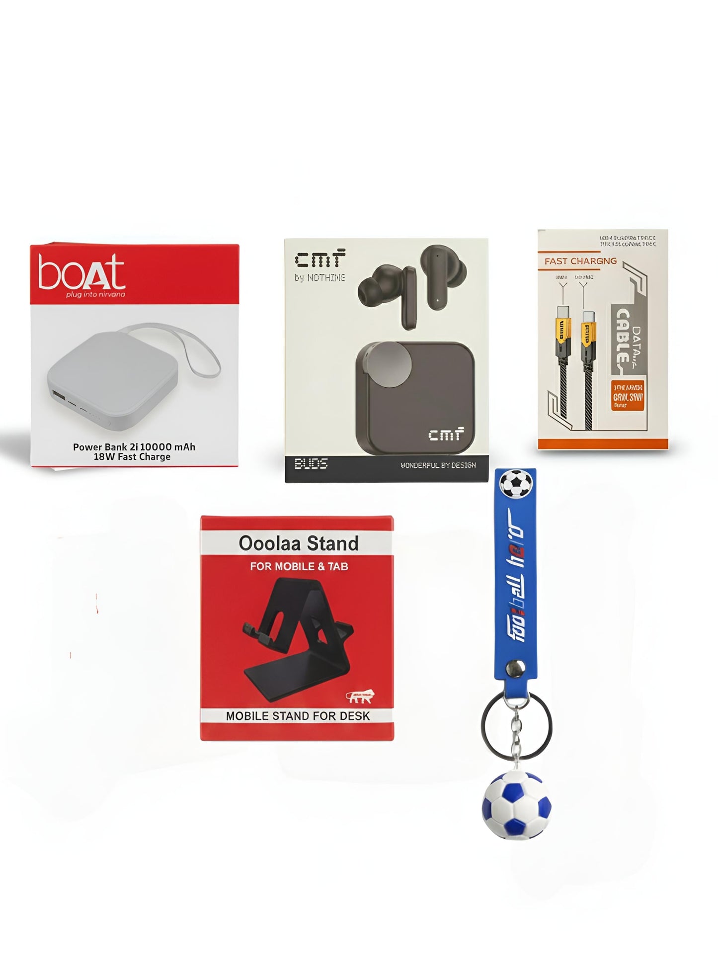 5 PRODUCTS COMBO / CMF BUDS, 10000mAh POWER BANK , 4 IN 1 DATA CABLE, MOBILE STAND AND FANCY KEYCHAIN (5 IN 1)