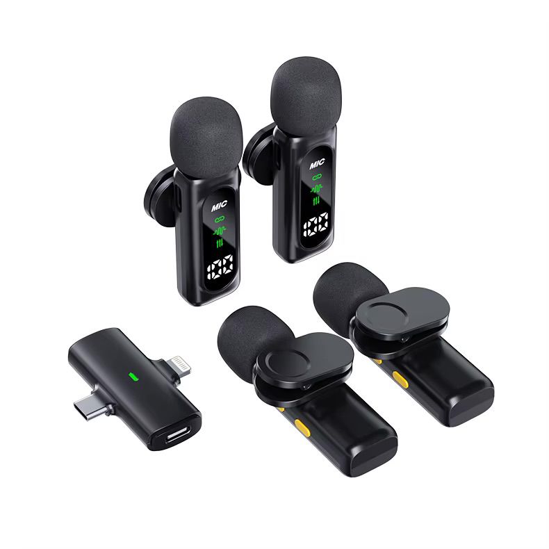 Latest T90 High Quality Portable 2.4G Wireless Lightweight Lavalier Microphone 4 Mic Digital Display Noise Cancelling