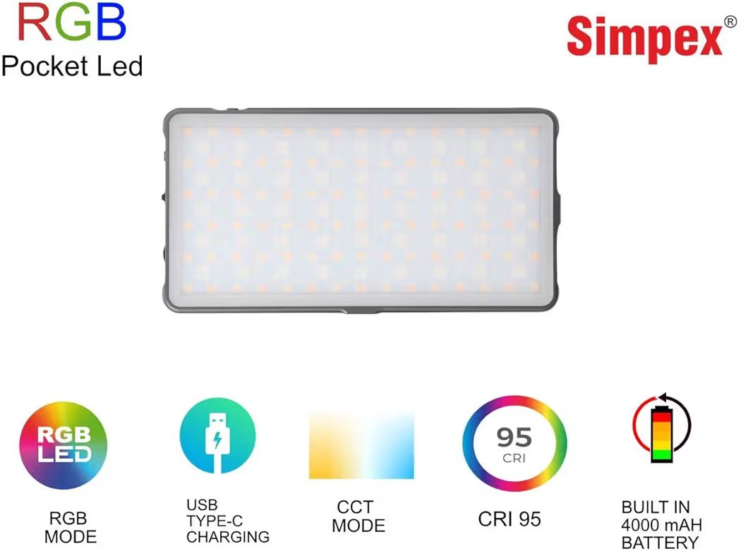 RGB Portable Camera And Mobile Light Dimmable Panel Lamp | Full Color 2700-6500k 6.5W for Smart Phone Photography Video Led Light 1800 mAh for Zoom Calls/Live Stream/Selfies/Makeup/Vlogging