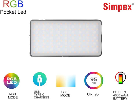 RGB Portable Camera And Mobile Light Dimmable Panel Lamp | Full Color 2700-6500k 6.5W for Smart Phone Photography Video Led Light 1800 mAh for Zoom Calls/Live Stream/Selfies/Makeup/Vlogging