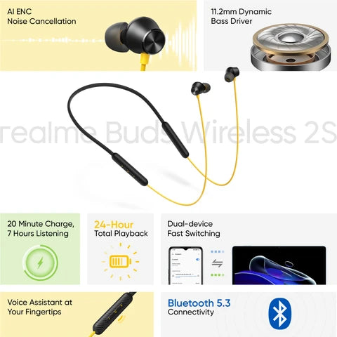 Realme Buds Wireless 3 Nackband 40 Hours Playback