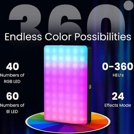 RGB Portable Camera And Mobile Light Dimmable Panel Lamp | Full Color 2700-6500k 6.5W for Smart Phone Photography Video Led Light 1800 mAh for Zoom Calls/Live Stream/Selfies/Makeup/Vlogging